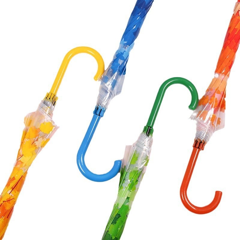 Transparent Maple Leaf Umbrella For Girls, High Aesthetic Value, Automatic Umbrella With Straight Long Handle, Dual-Use For Sun And Rain, Japanese Style, Waterproof, Green Shade - Image 5